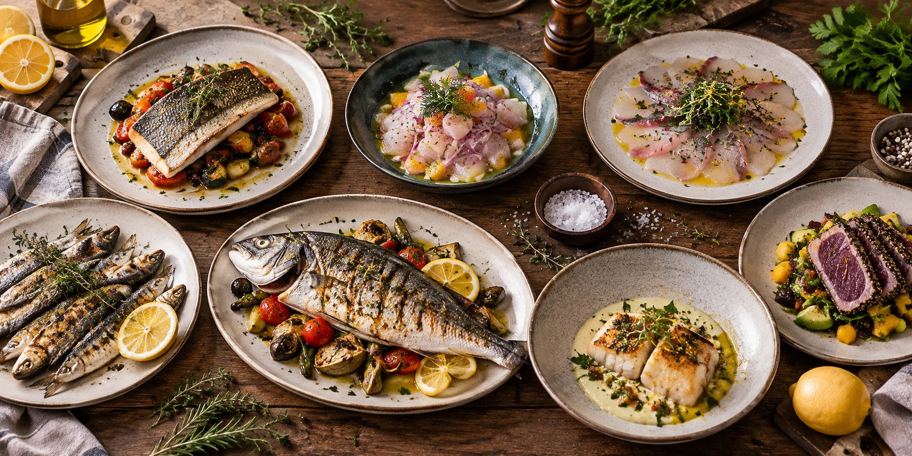 Assortiment de plats de poisson pour la restauration professionnelle