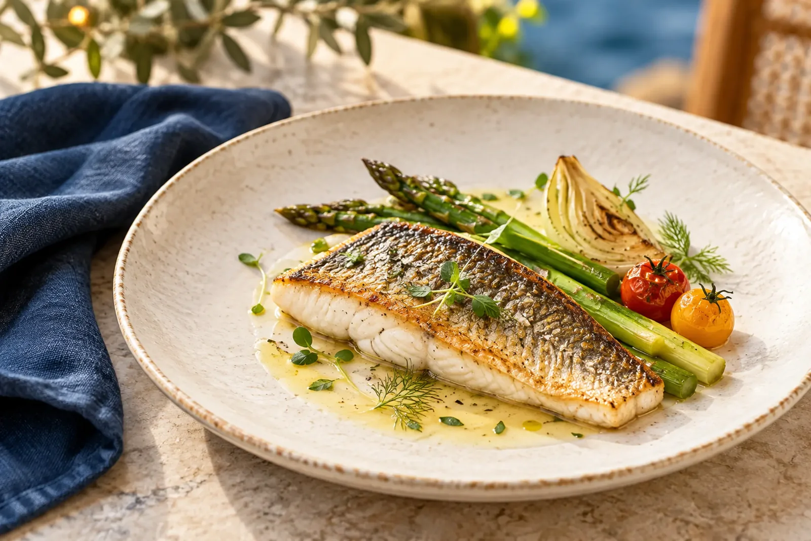 Filet de poisson dressé avec légumes pour un service de restauration