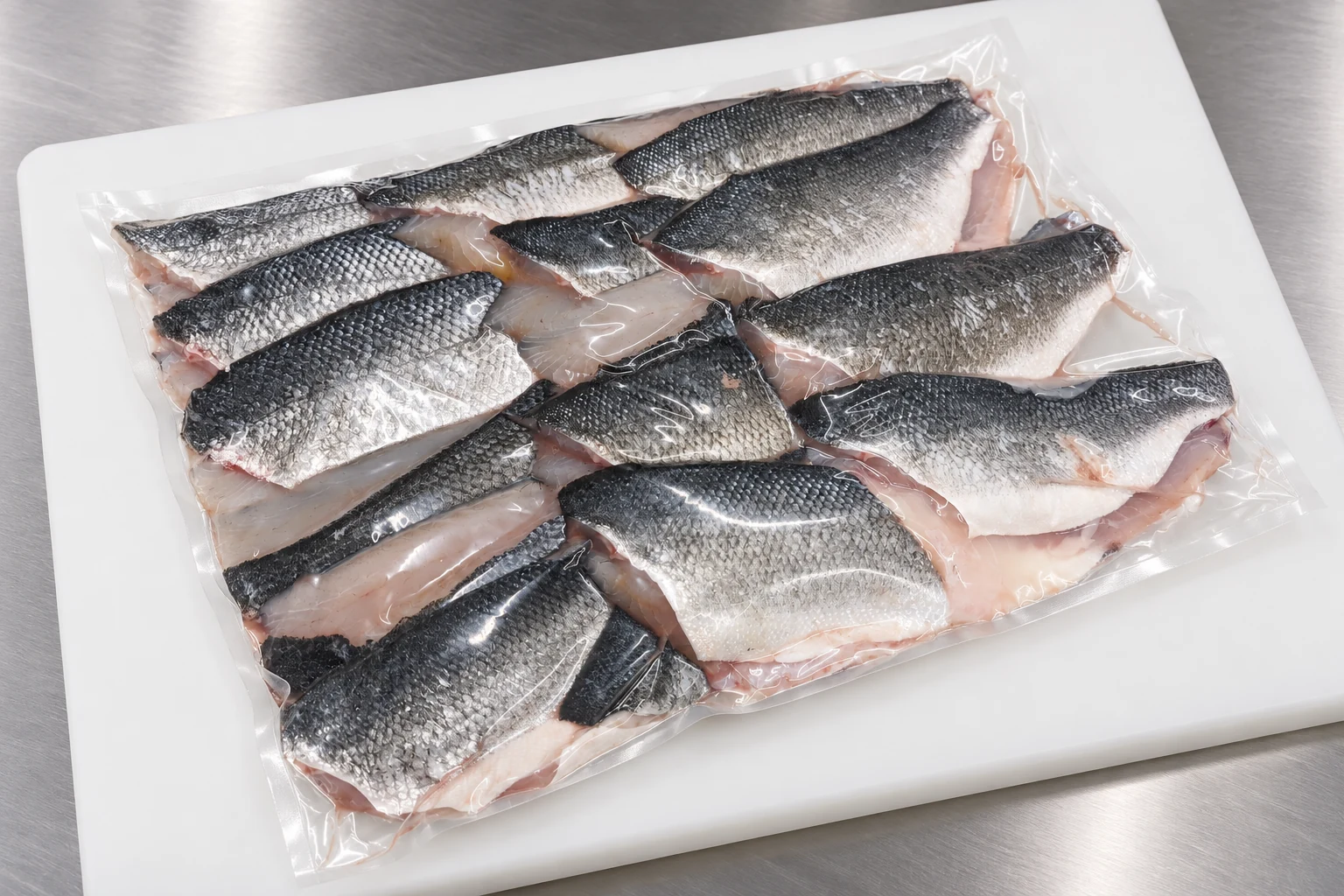 Filets de loup conditionnés ensemble dans une grande poche sous vide